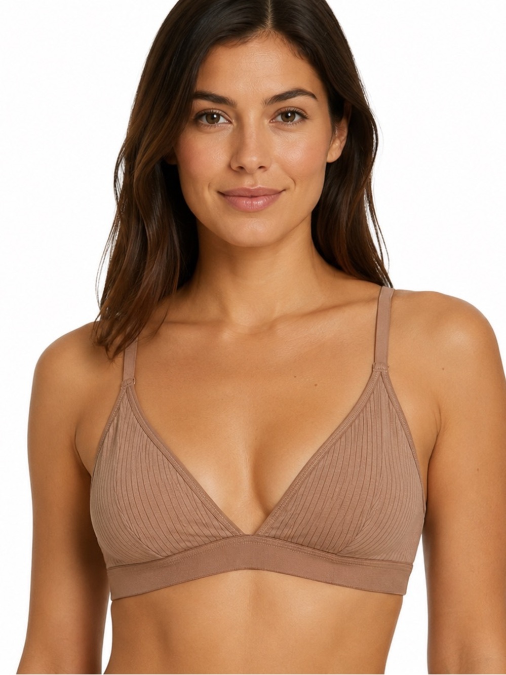 Negative Whipped Triangle Bra Nude Ribbed Modal Wireless Bralette Size 4
